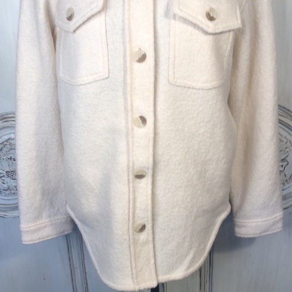 OAK & FORT Thick Rayon Wool Blend Long Sleeve Pointed Collar Button Down Shacket - Picture 5 of 15